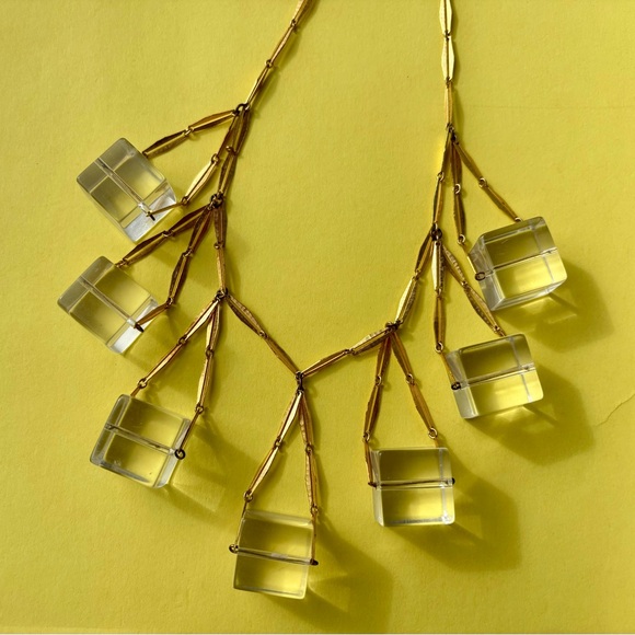 Chic 80’s Gold and Clear Cubes Women's Necklace - Picture 5 of 7
